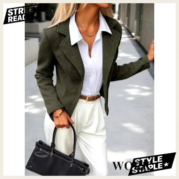 Cropped Tweed Blazer Slim Fit Work Casual Polyester Blend Lined - Picture 3 of 7